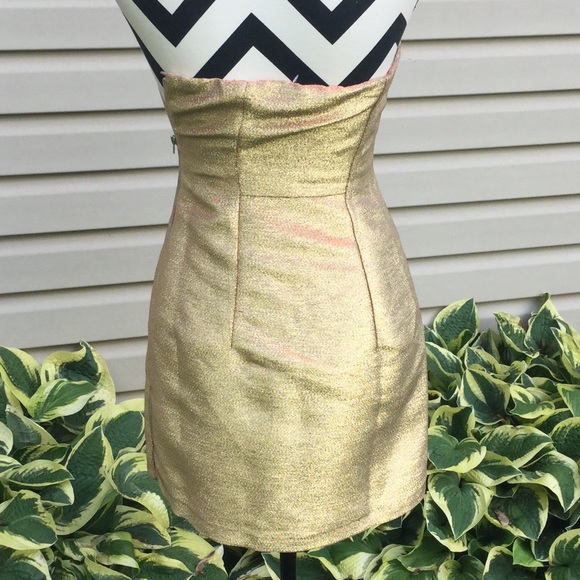 NWT Express Gold Metallic Strapless Sheath Dress - Picture 7 of 8